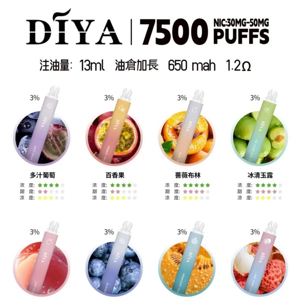 DIYA7500口 DIYA叮啞拋棄式電子煙 性價比高 有不涼款 東京魔盒推薦